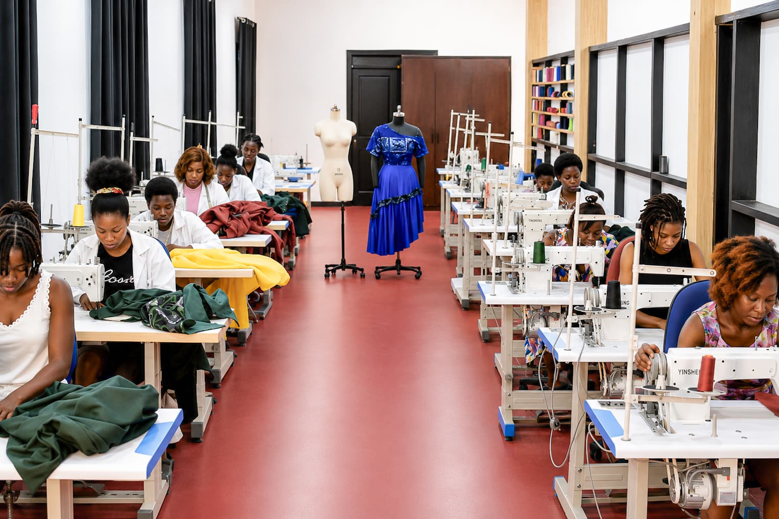 Saby Cobbs fashion design students working on garment construction